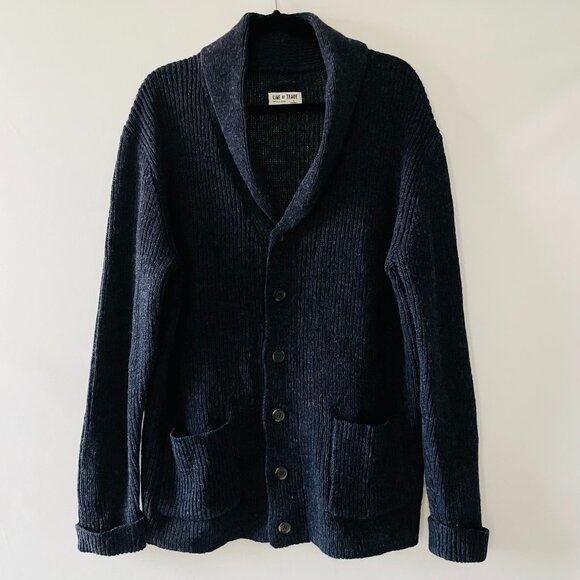 Line Of Trade Mens Navy Blue The Dockside Shawl Collar Cardigan Sweater Size L - Picture 1 of 11